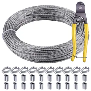 1/8 Stainless Steel  200ft with 8" Wire , Marine Grade 316 Rope 7x7 for Deck Railing, String Light  and Garden Trellis, Heavy Duty Aircraft Wire, Sleeves & Thimbles