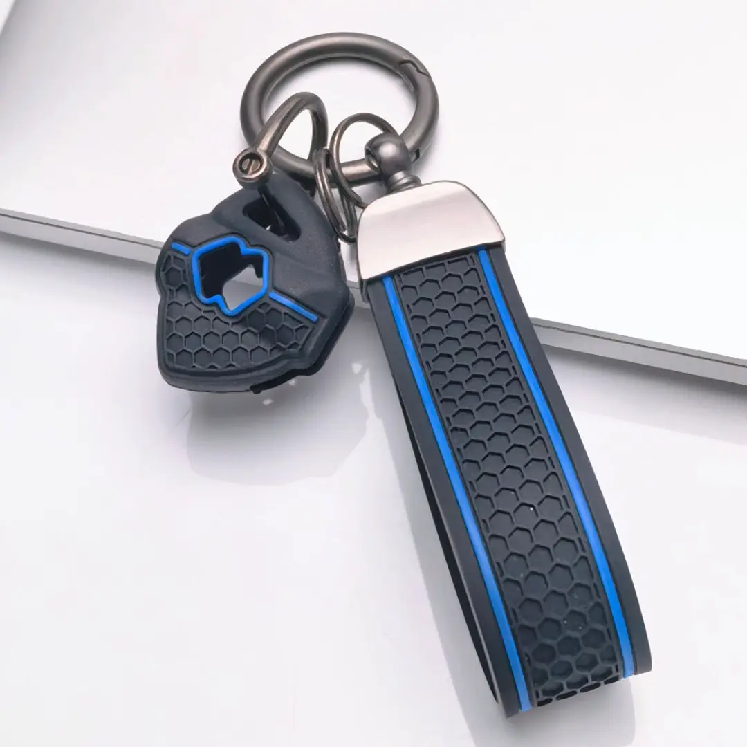 Sport Style Silicone Motorcycle Key Fob Case with keychain for Suzuki GSX-R600 GSX-R750 GSX-R1000 Hayabusa V-Strom SV650 UY125 UU125. Non-slip key protector, stylish Suzuki motorbike accessory.
