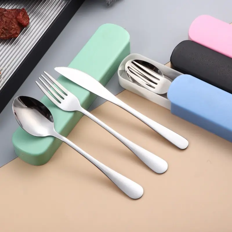 3-Piece Stainless Steel Cutlery Set, Summer Dopamine Colors, Includes Spoon Fork Knife, Ideal for Camping Picnics Travel, Family Use
