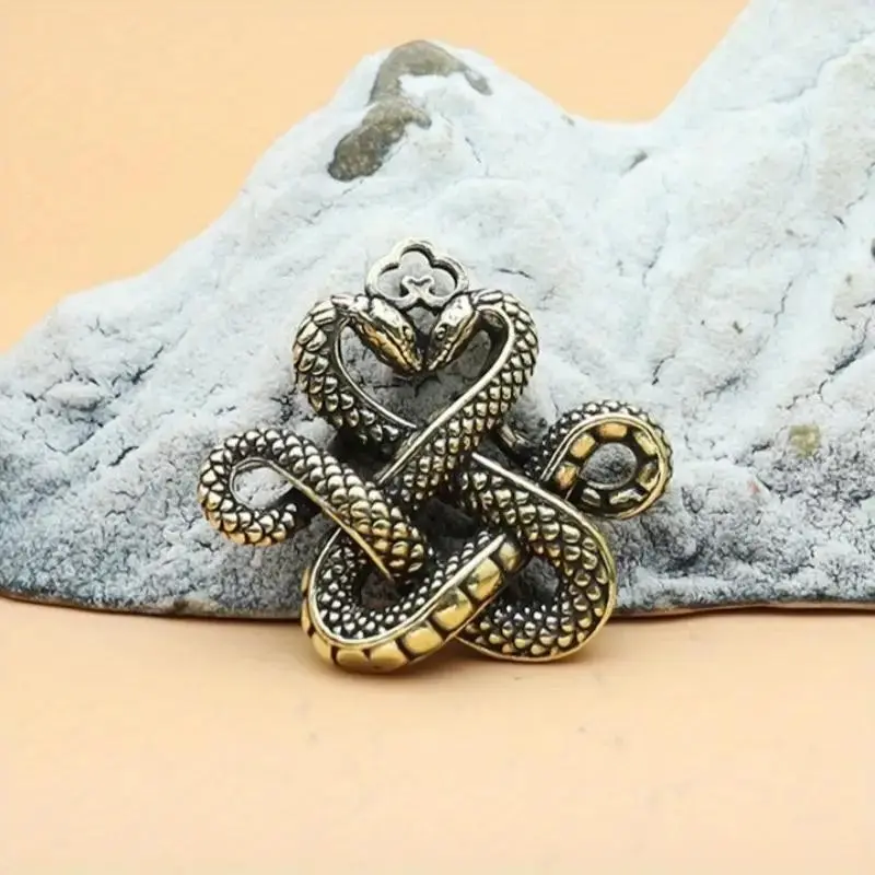 Elegant Snake Year Keychain, Dual Snake Knot Pendant, and Bead Design, Detachable Ring Closure, Perfect for Keys and Accessories