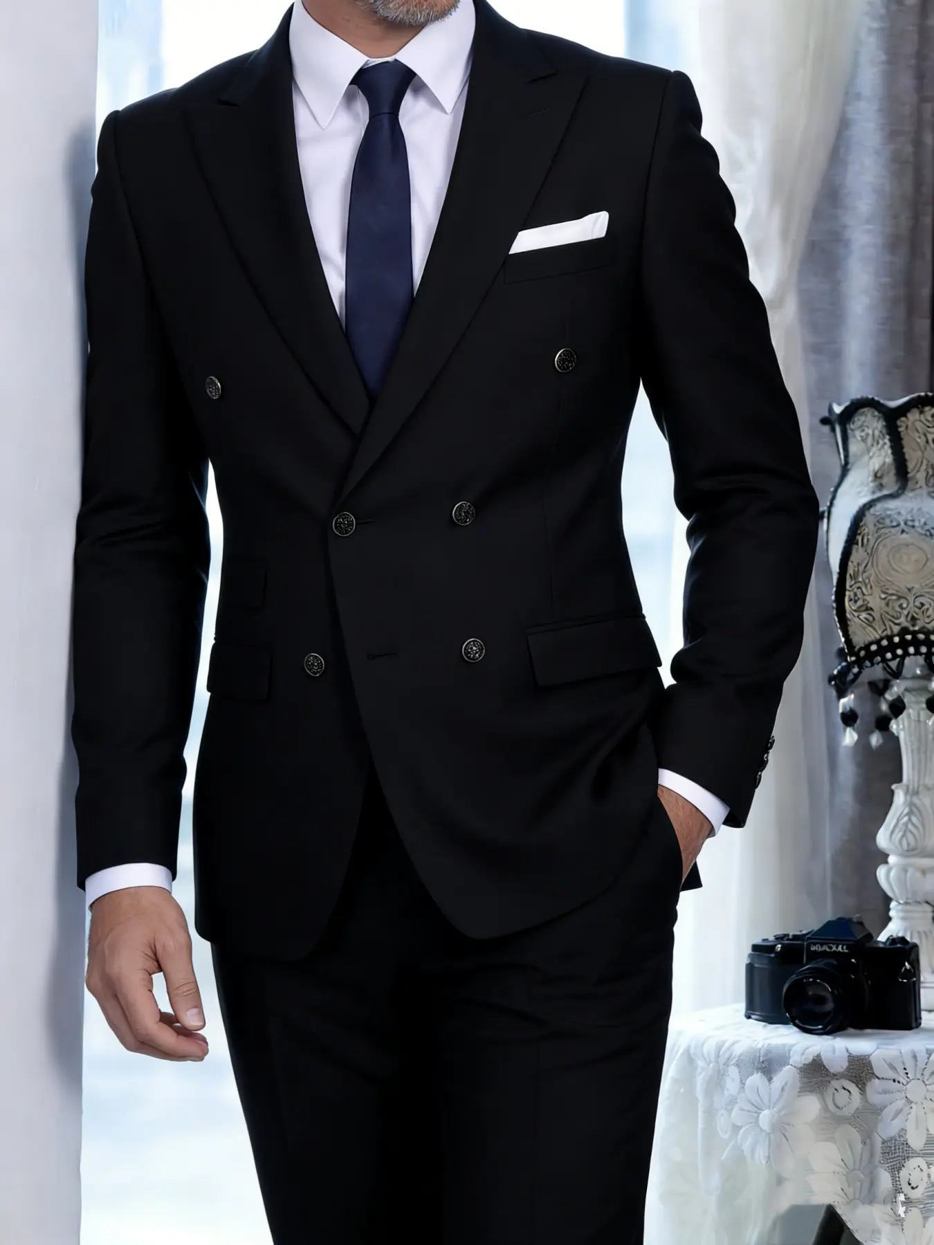 Men's Classic Fit 2-Piece Suit Set Double Breasted Peak Lapel Elegant Office Party Wedding