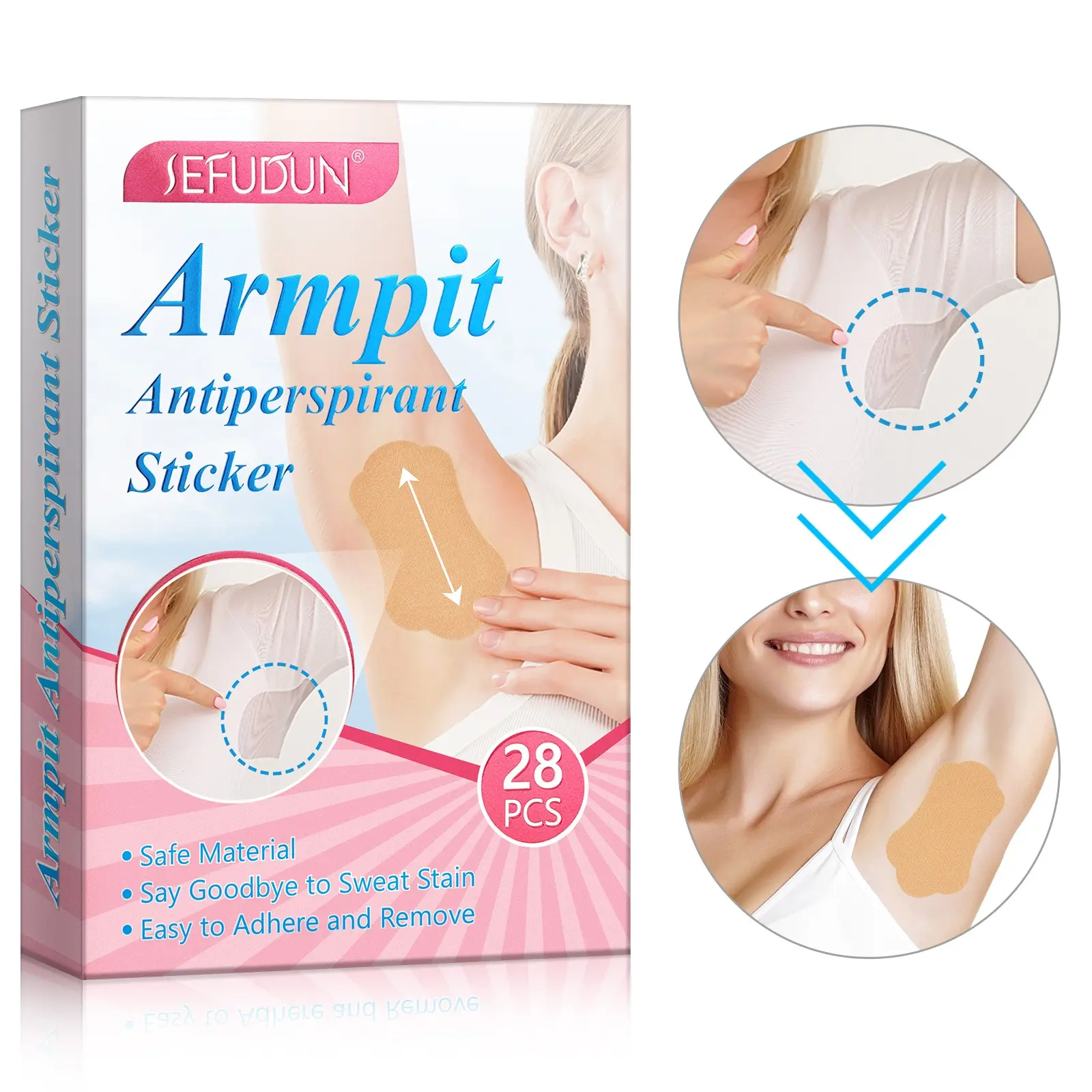 Sefudun Underarm Sweat Patches 28pcs/box, Safe Material, Easy to Apply and Remove, Convenient Carry, Say Goodbye to Sweat Stains