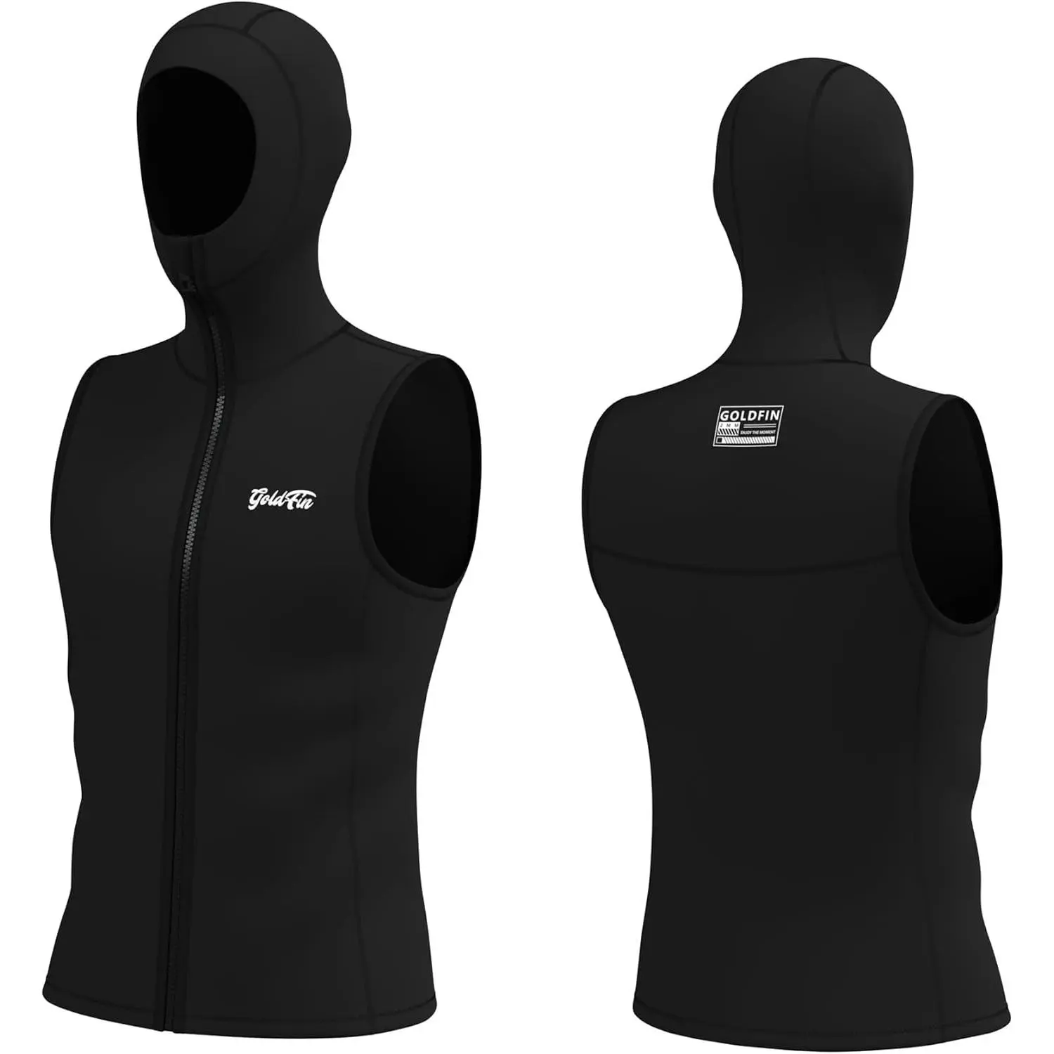 GoldFin Mens Wetsuit Hooded Vest, Wet Suit 2mm Sleeveless Top Front Zip Neoprene Hoodie Jacket for Water Sports Diving Surfing Snorkeling