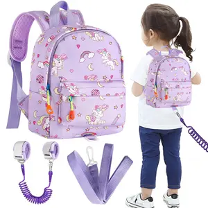 Toddler Backpack Leash with Anti Lost Wrist Link, Cute Mini Child Walking Harnesses Keep Kids Close Back Pack Rope Tether Rein  Baby Boys (Purple/Unicorn)