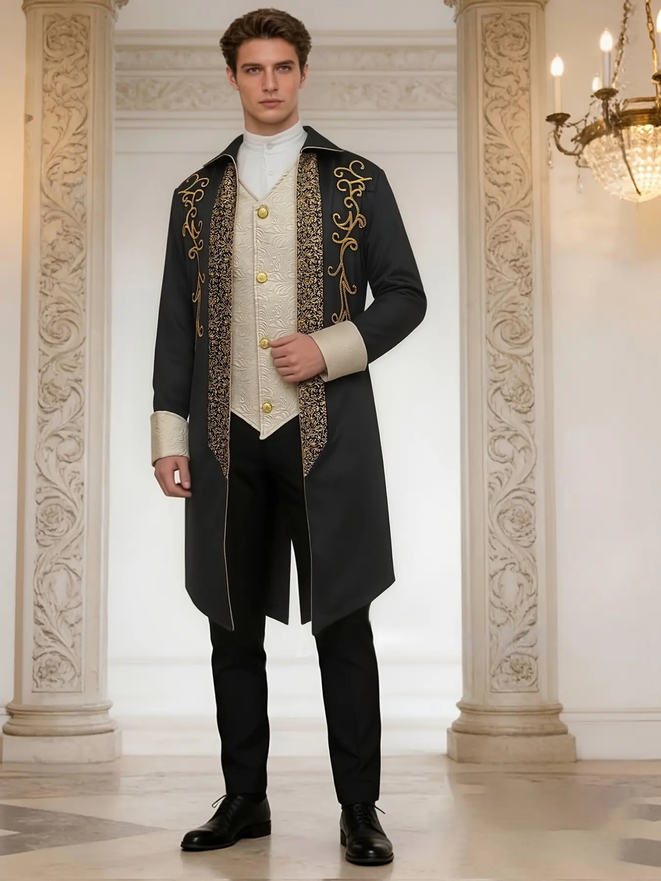 2026 New Vintage Medieval Coat, Stage Performance Costume, Halloween Ball Gown, Medium-Length Tailcoat, Retro Style Outerwear