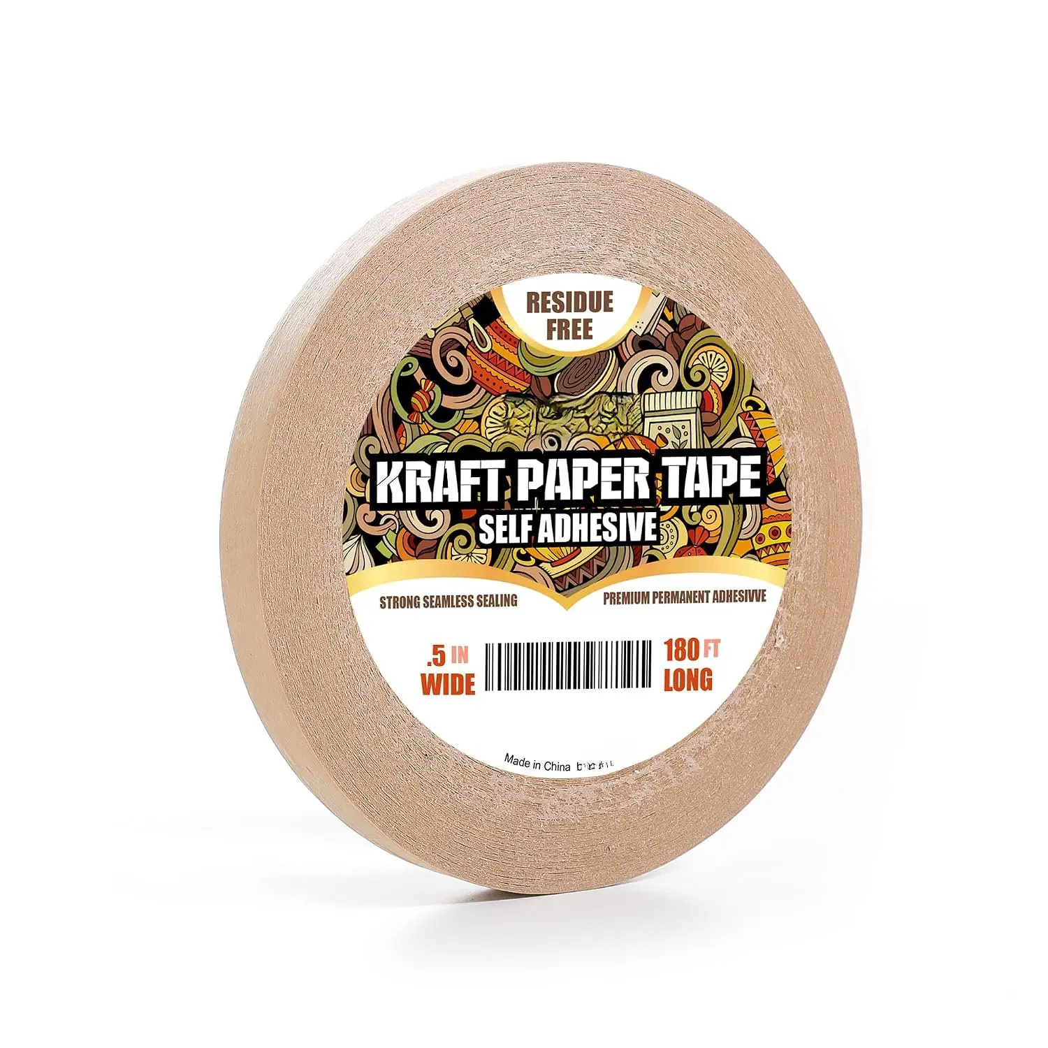 Paper Tape K49 - Self Adhesive Brown Frame Backing Tape Packing Tape with Oxidation Resistance for Picture Framing, Masking, Sealing and Packaging Use - 1/2inch Wide 180FT Long