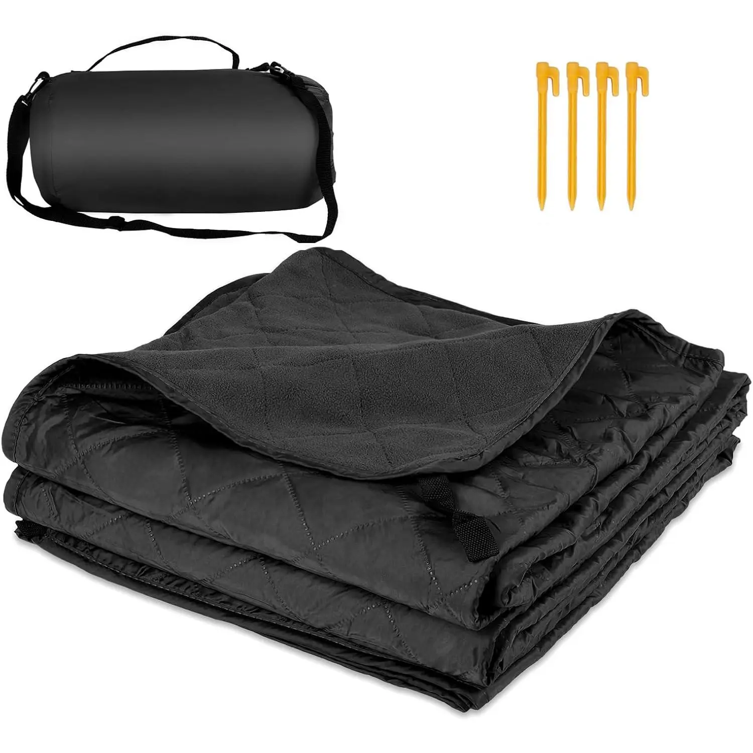 Waterproof Camping Blanket with Fleece Lining 55"X 82", Large Outdoor Blankets for Camping for Cold Weather, Windproof Stadium Blanket for Sports, Car, Picnic, Adults, Machine Washable, (Black, 1PCS)