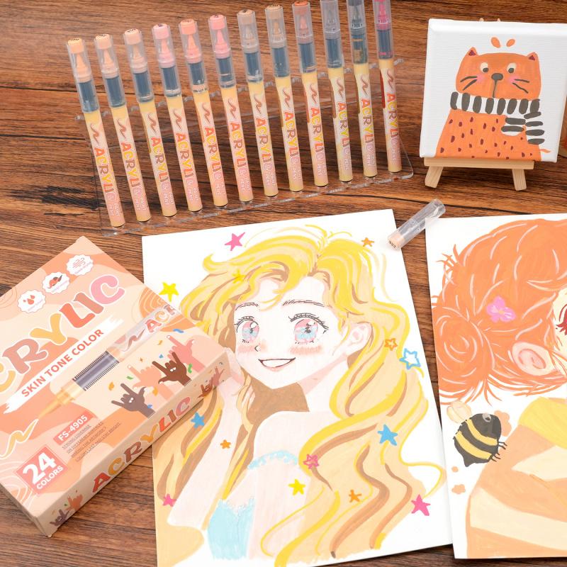 Skin Tones Art Markers,12/24/36 Color Soft Brush Tip Acrylic Paint Pens, Quick-Drying Waterproof Acrylic Paint Markers for Illustration Sketching, Wood,Glass,Fabric,Rocks Painting, Art Markers Set, Coloring Book Markers