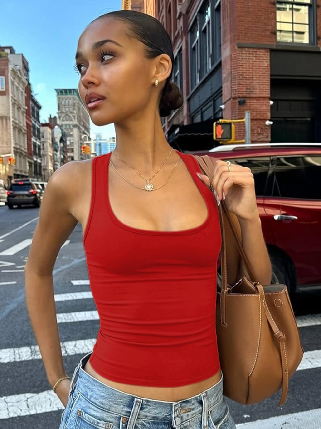 Women's Solid U Neck  Tank Top, Basic Casual Everyday Top, Casual Fashion Sleeveless, Casual Sleeveless  Top for Daily Wear, Fit, Ladies Clothes for All Seasons, Chic, Womenswear