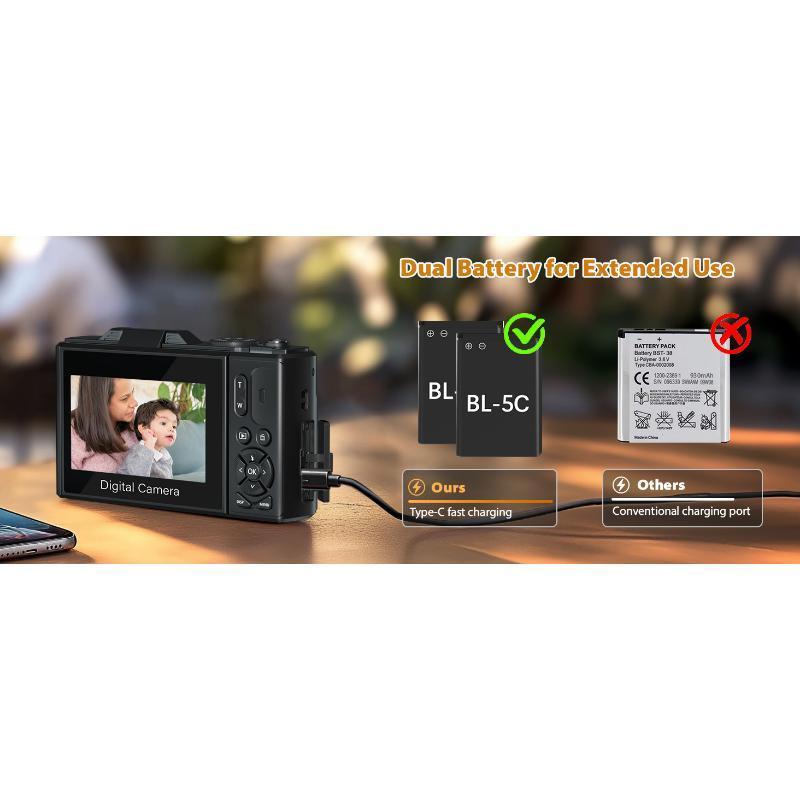 Cameras for Photography, 4K 64MP Digital Vlogging Camera YouTube with 3" 180° Flip Screen, Compact WiFi 18X Zoom, 32GB Micro SD Card & 2 Batteries Cameras for Photography, 4K 64MP Digital Vlogging Camera YouTube with 3" 180° Flip Screen, Compact WiFi 18X Zoom, 32GB Micro SD Card & 2 Batteries