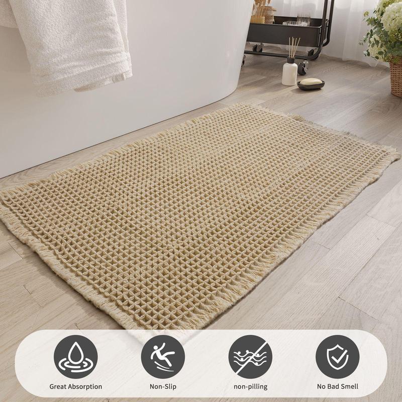 2pcs Anti-Slip Waffle Bathroom Mat Set, Non-Toxic Bath Rug & Door Mats, Absorbent Kitchen Floor Covering, Ideal for Wet Areas, Water Absorbent Mat