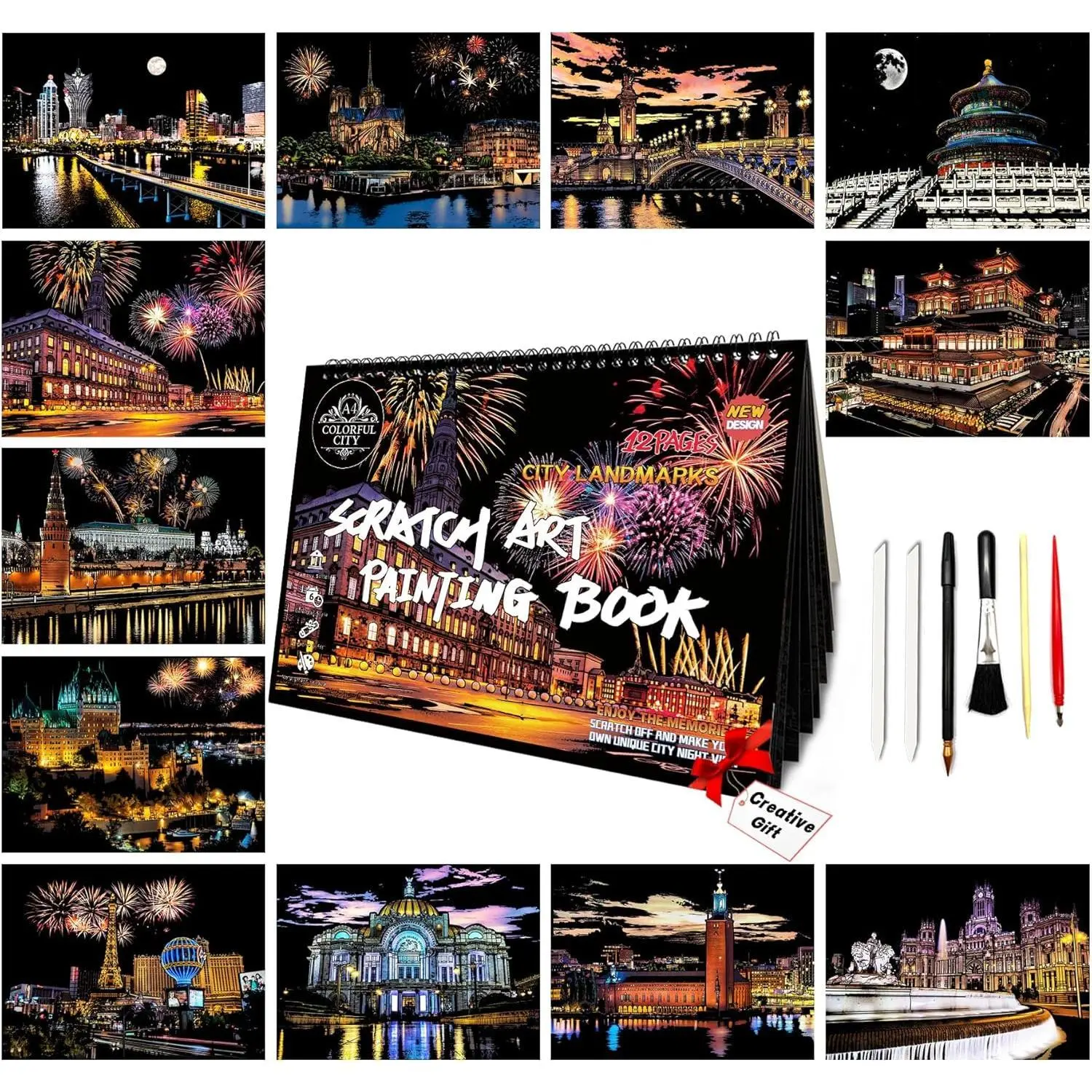 Scratch Art Book for Adults-Landmark Building Scratch Art|Scratch Painting Paper Craft Kit|Creative Foil Engraving Art Set|Scratch City Series Books for Travel Lovers,Craft Lovers(New City 1)