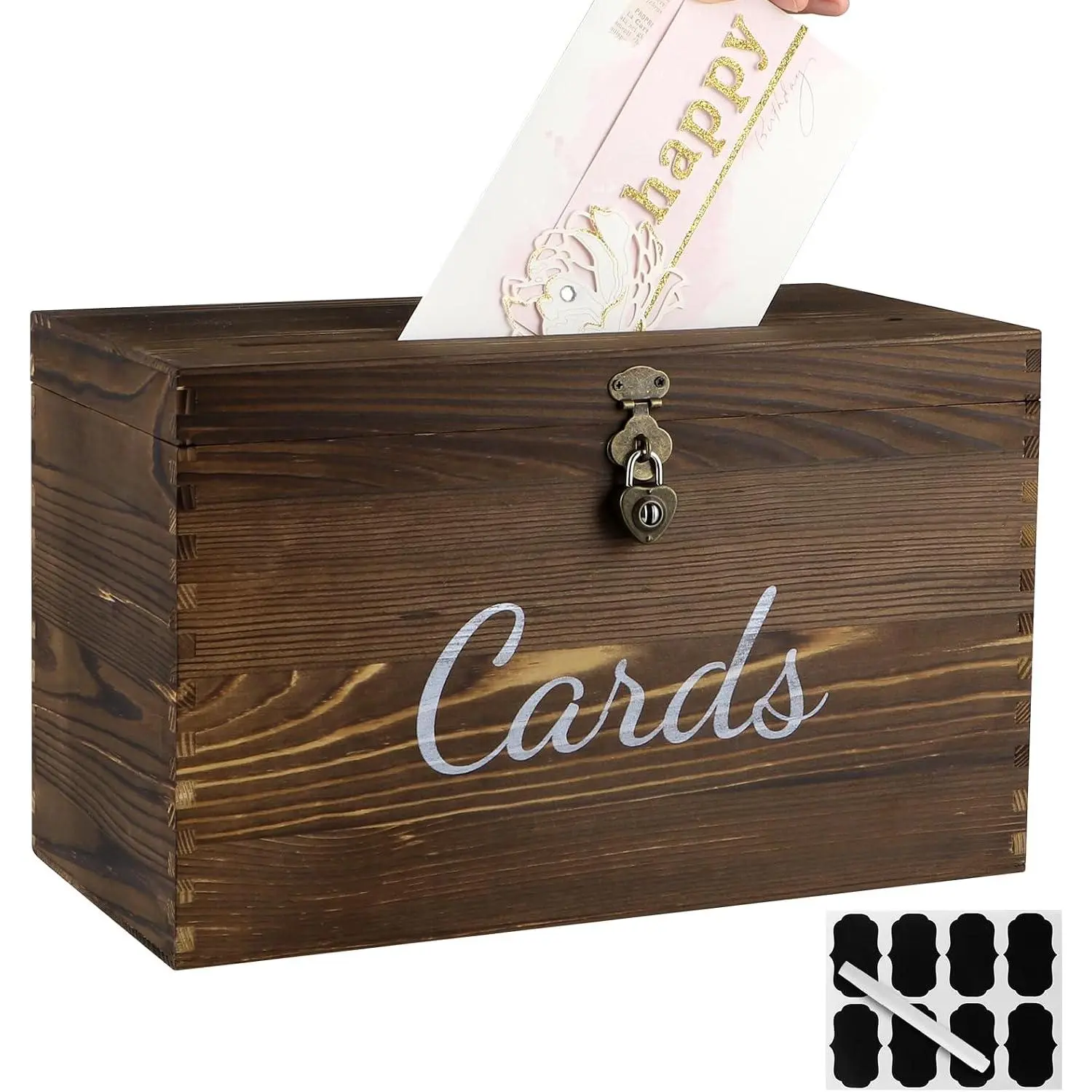Wedding Card Box, Rustic Wedding  Case with Lock, Envelope Holder Card Receiving Box for Reception, Birthday Party (Brown)