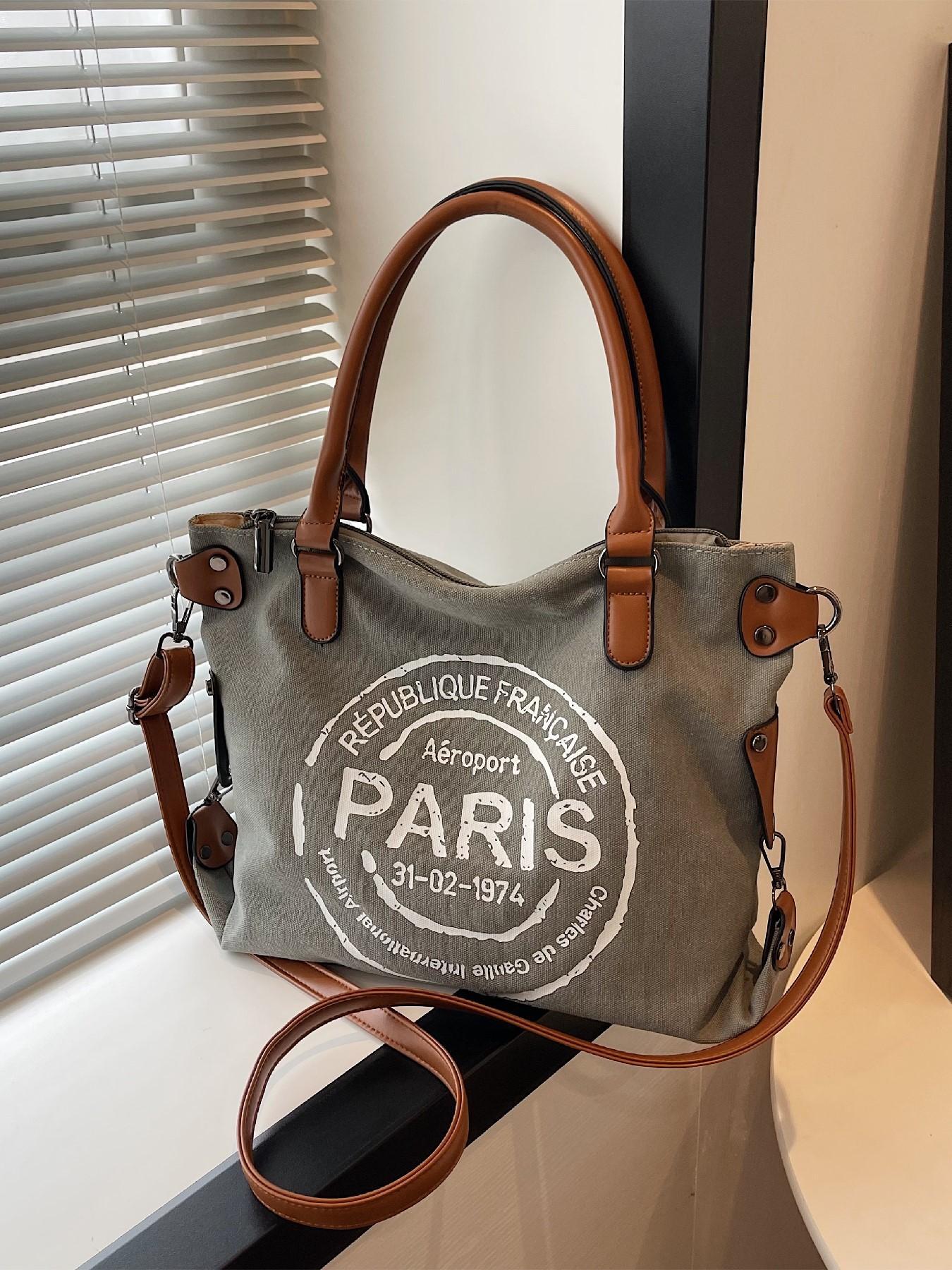 Fashionable Letter Print Handbag, Casual Pu Leather Zipper Shoulder Bag for Women, Casual Trendy Versatile High-quality Daily Commuting Bag, Girl Fashionable Shopping Bag, Fashionable Patterned Bag