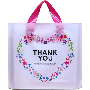 50 Count 9.8" x 11.8" Plastic Multi-purpose Tote Bags - White Thank You (More Patterns Available)