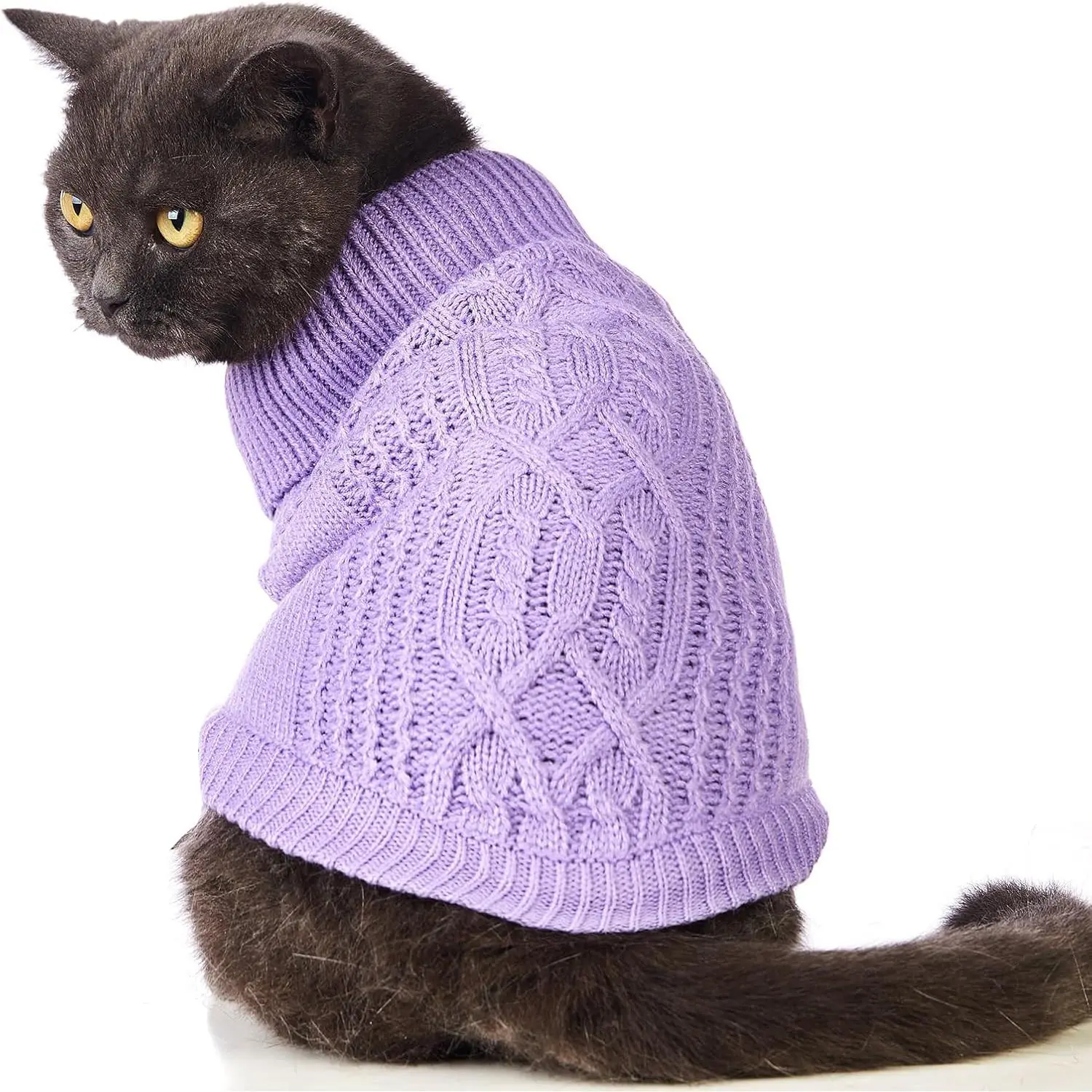Stretchy Cat Sweater - 17 Colors & 6 Sizes | Snug Winter-Ready Knit for Boy/Girl Cats & Kittens(Purple, Medium)