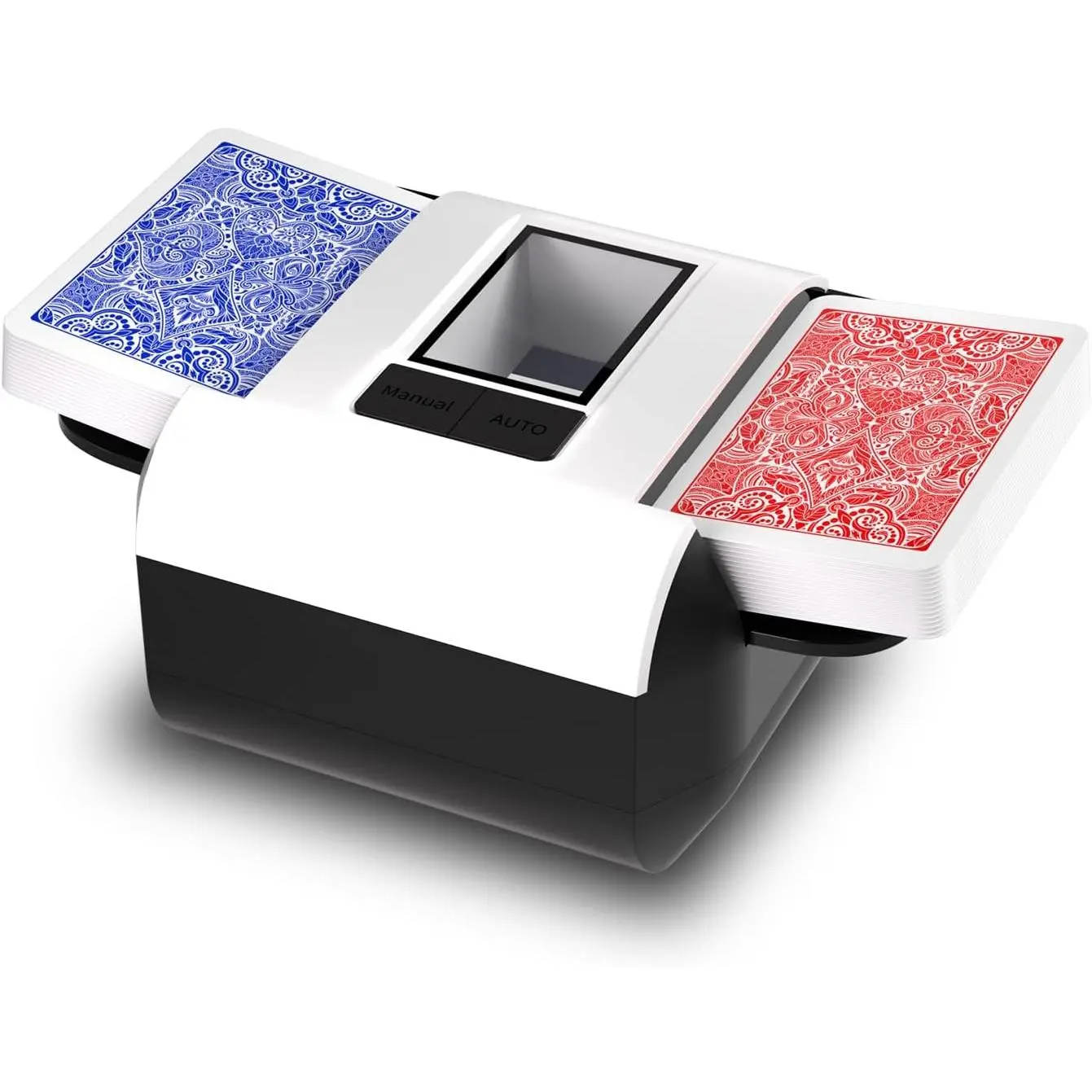 Party Activities Supplies,Automatic Card Shuffler (for 1–2 decks) — Features automatic shuffling and manual control, operates at a quiet 65 decibels, and is compatible with various games including poker, UNO, long cards, and blackjack — White