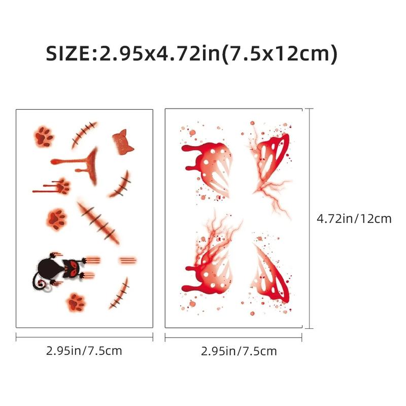 12 Sheets Halloween Party Waterproof Temporary Tattoos Stickers For Women 3D Reality Vampire Blood Scar Design Tattoo Stickers