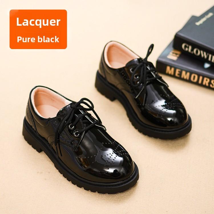 2026 Children's Leather Shoes for Boys, Middle and Older Kids, Elementary School Students, Korean Style Soft Sole Flower Boy Black Performance Shoes