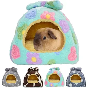 Cozy Warm Guinea Pig Bed Hideout House Accessories for Small Animals Hamsters Chinchillas Dwarf Bunnies Hedgehogs, M, Green Flower
