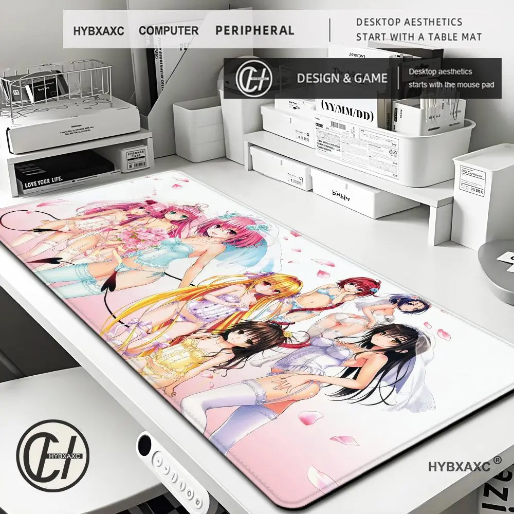 Rubber Mouse Pad To Love-Ru HD Printing Computer Mouse Pad Keyboard Desk Mats Kawai Cute Girl Non-Slip Desk Mat XXL90x40cm Student Writing Pad Mouse Pad Cute HD Desk Pad Extended Gaming Keyboard Mats Large 100x50cm XXL Gamer Mousepad