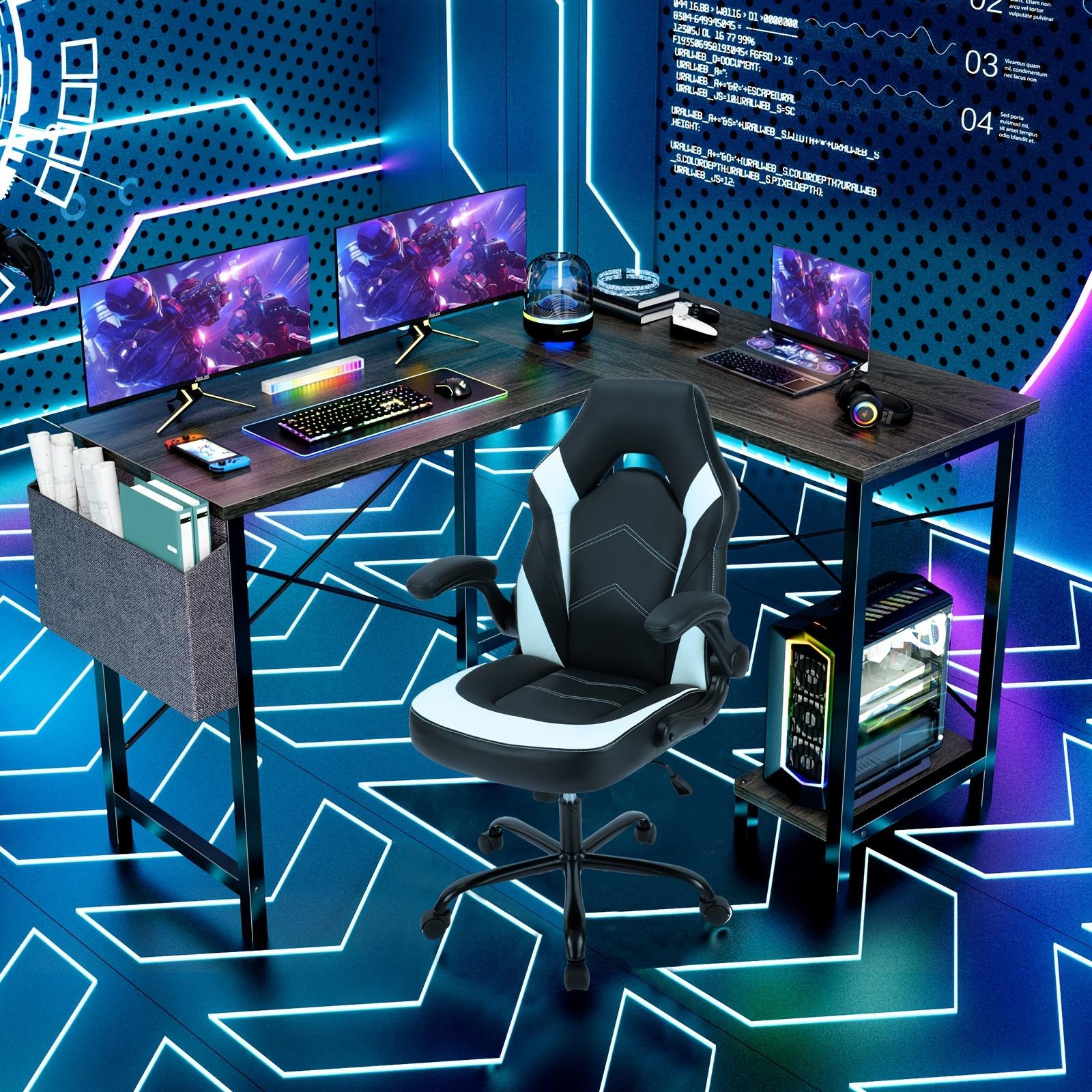 Modern Hardwood Reversible L-Shaped Corner Standing Desk with Storage Bag - Spacious Metal Frame Computer Table for Bedroom, Study & Small Spaces