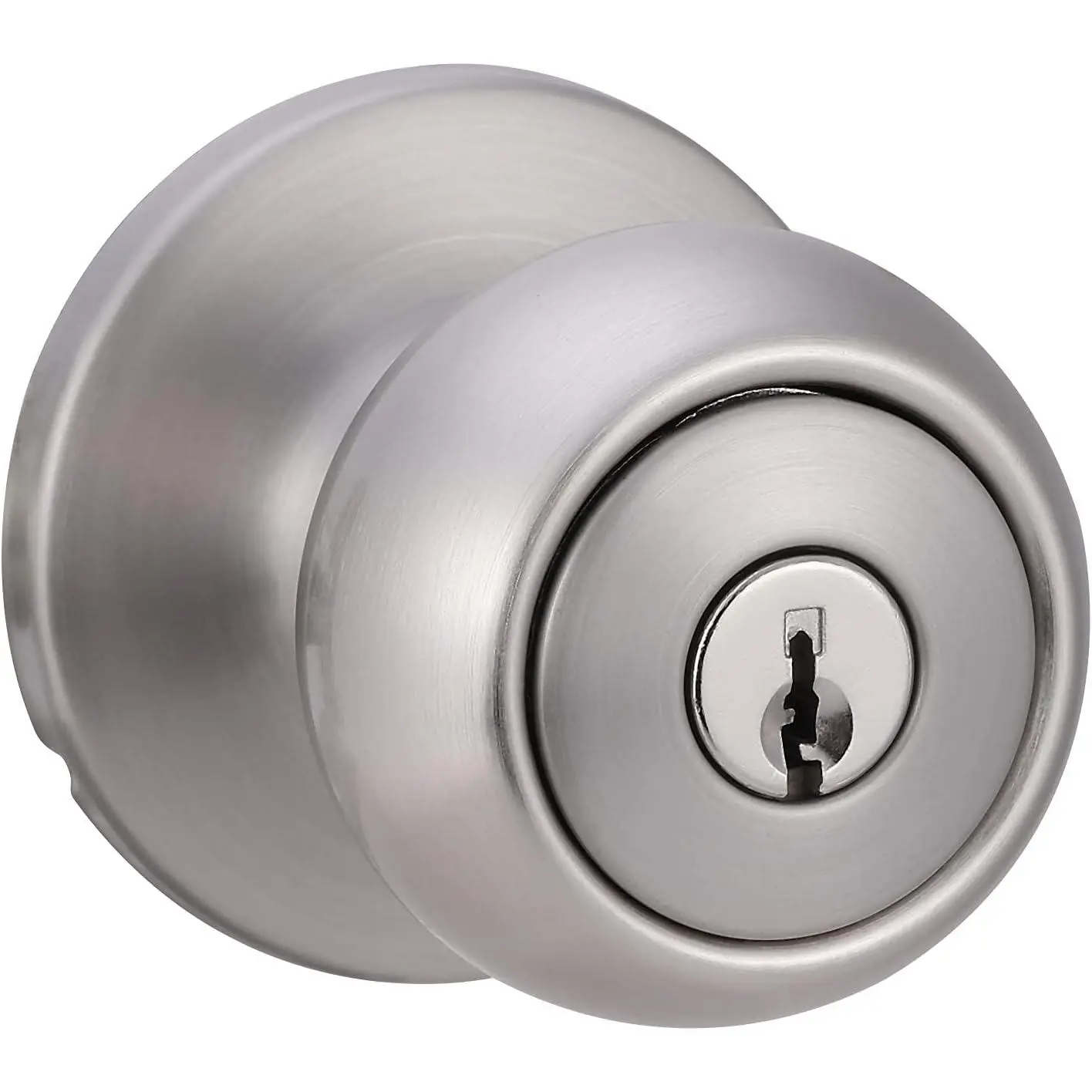 Exterior Door Knob with Lock, Coastal Style, Satin Nickel, 2 Keys