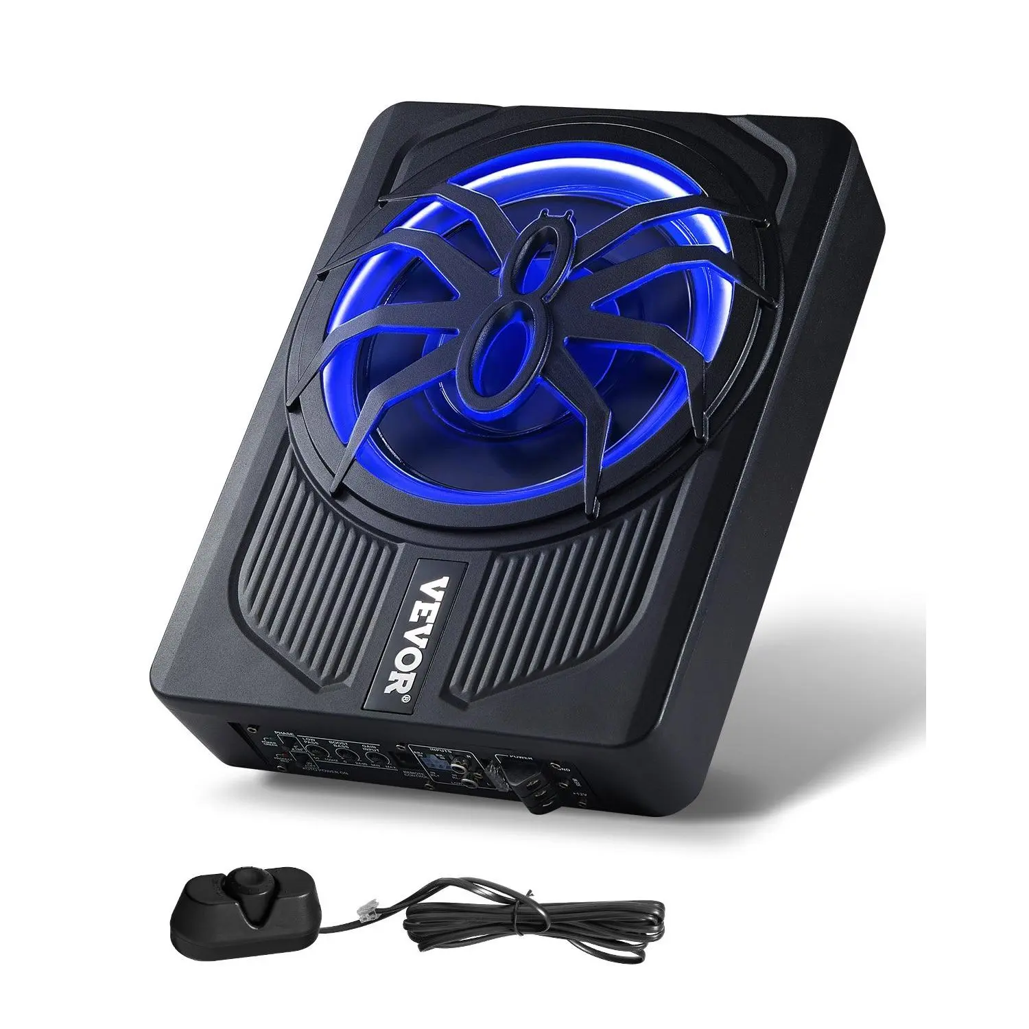 【DealsForYouDays】VEVOR 10" 440W Underseat Car Subwoofer, Slim Powered Car Subwoofers with Blue Ambient Light, Low Profile Audio Sub Under the Seat with Built-in Amplifier, Remote Controller for SUVs, Car, Truck, RV