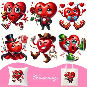 6pcs/Set Valentine's Day Love Design Picture Thermal Heat Transfer Sticker DIY Washable Print-On T-Shirt Iron On Patches Reality High Definition Printing Effect Stickers Cloth Bag Decor Not Including Clothes