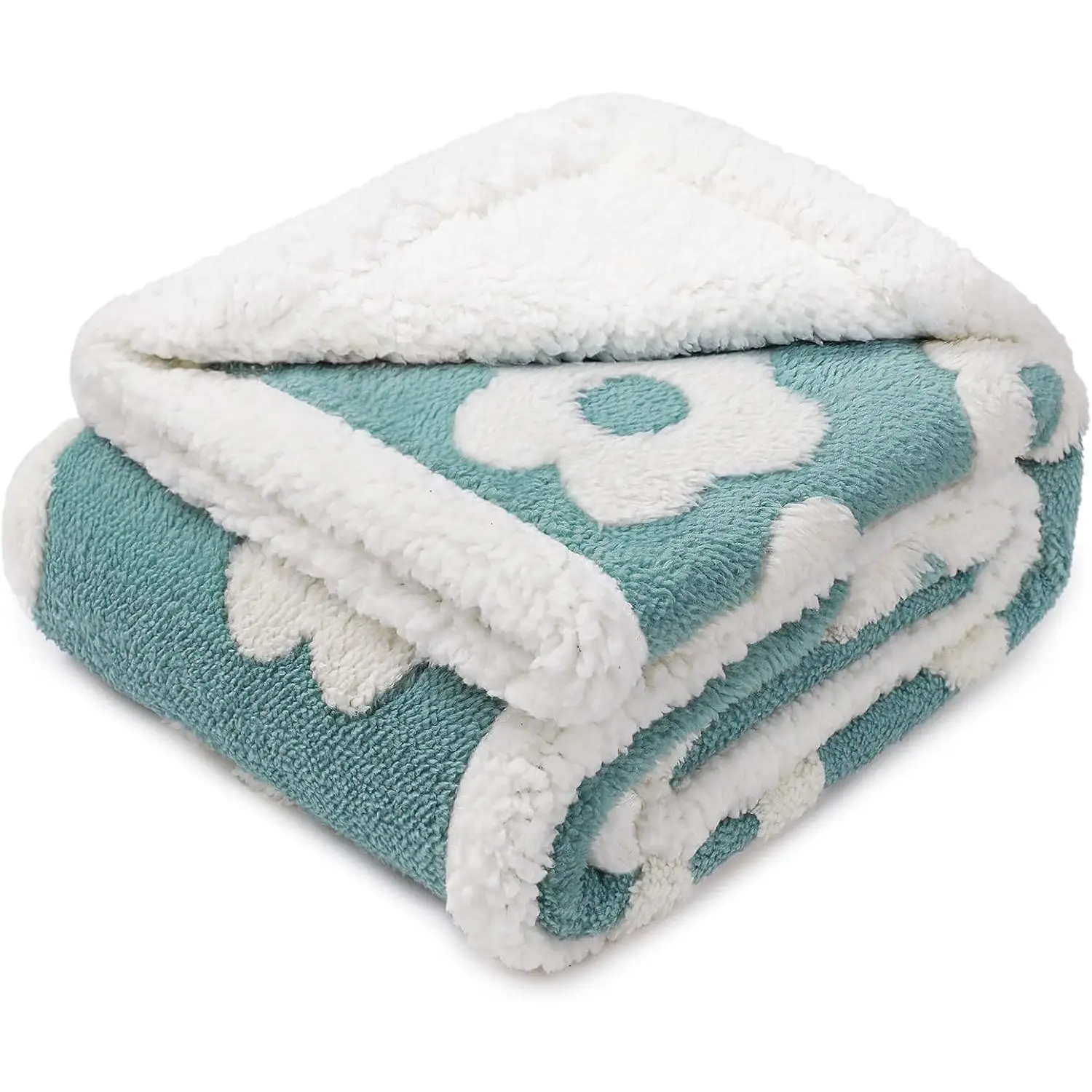 Waterproof Pet Blanket for Medium Large Dogs Washable Fluffy Thick Jacquard Shag Fleece Warm Sherpa 3D Textured Flower Print for Cats Puppy Couch Protection (Blue,40x28 inches), Warmth, Reversible, Blanket Pad