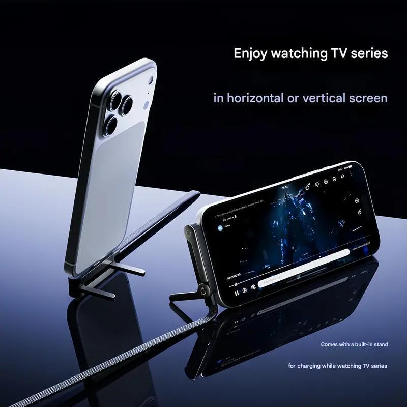 240w Invisible Holder Charger Cable with Stand, Super Fast Charging 2-in-1 Fast Charging Cord & Phone Stand for Gaming, Office, Car Travel, Compatible with iPhone Samsung Type-C charging cable Black