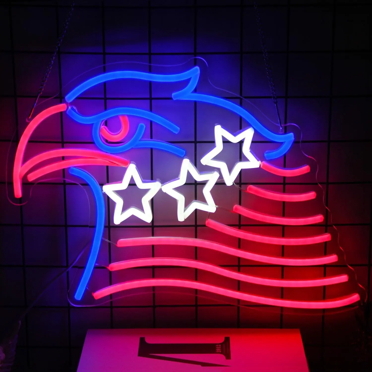 Patriotic Eagle Flag Neon Light, Adjustable Us Stars and Stripes Wall Decor, Acrylic Eagle LED Neon, Bedroom, USB Powered, Memorial Day Decoration