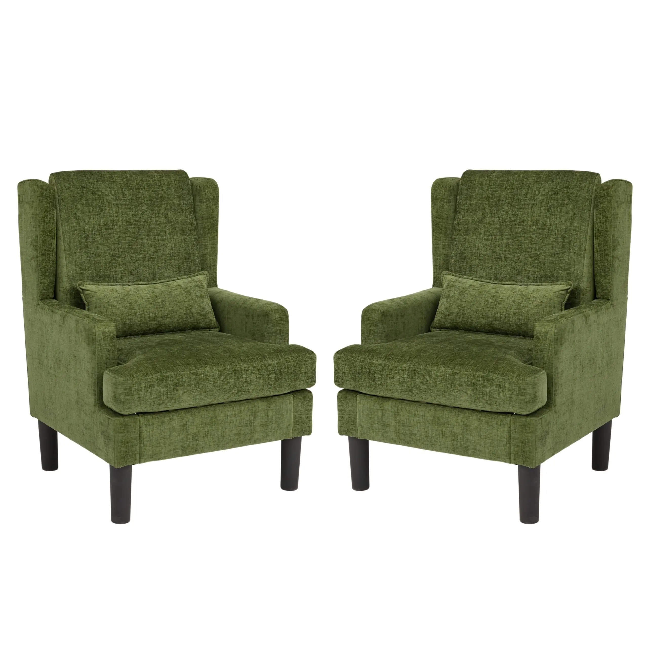 Wingback Accent Chair Set of 2 – Mid-Century Chenille Reading Chair with High Back, Lumbar Pillow & 350 lb Capacity
