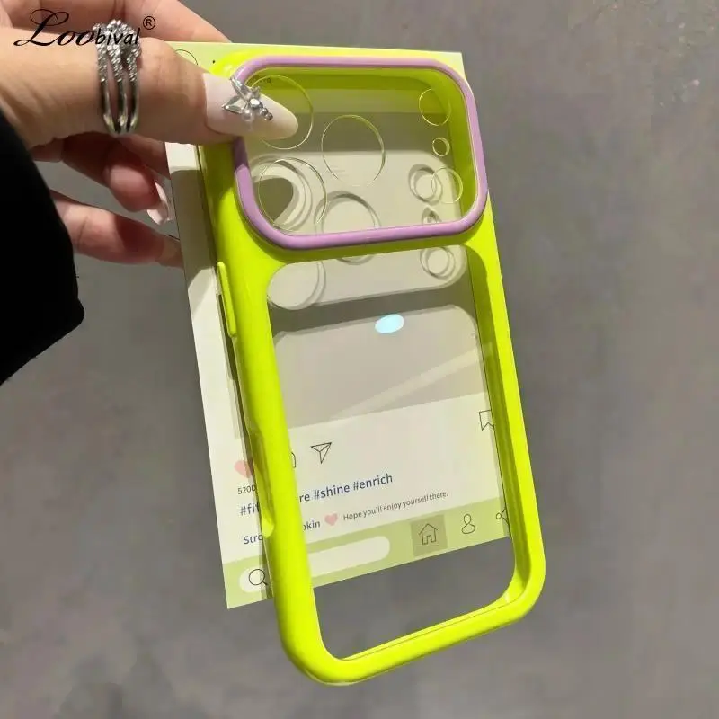 Luxury Candy Color Contrast Transparent Case for iPhone 17 16 15 Pro Max 14 Plus 11 12 13 Clear Ultra Slim Shockproof Ins Cover