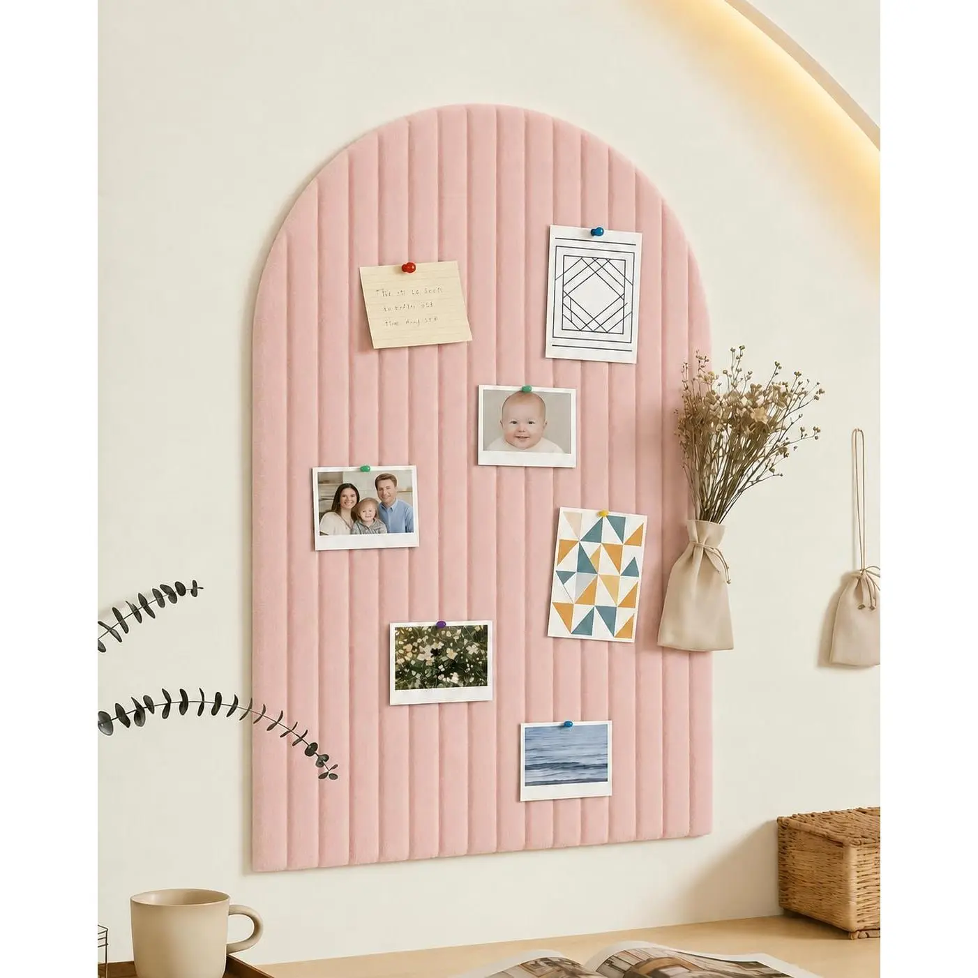 Large Arched Felt Bulletin Board, Sized 36" x 24" for Office & Wall Decor – 6 Customizable Adhesive Tiles with Pins are  to Display Your Photos ()