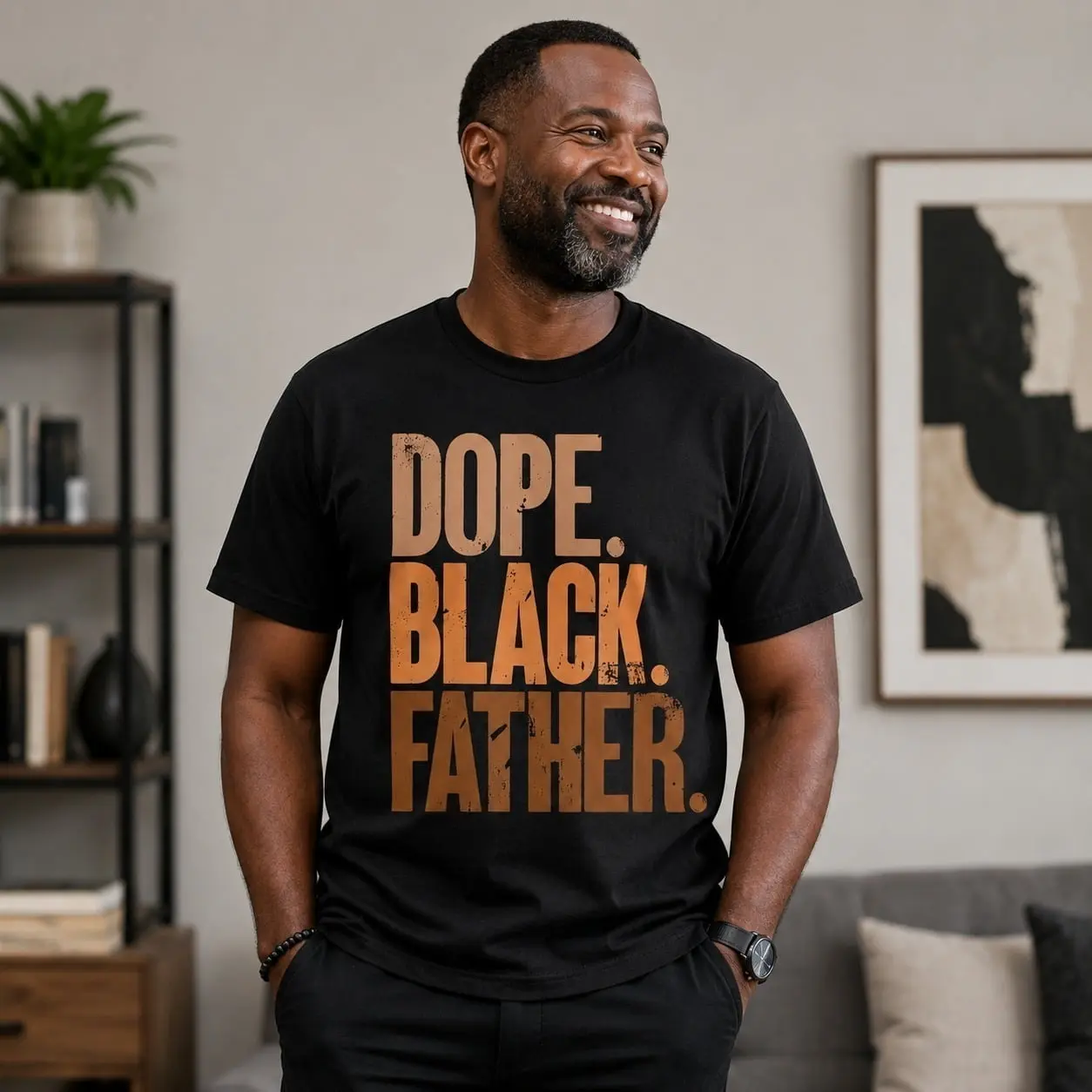 Men's Dope Black Father Graphic T-Shirt, Oversized Casual Top in Soft Natural Cotton, Breathable Streetwear for Cargo Pants & Flannel Shirts, Smooth, Matching