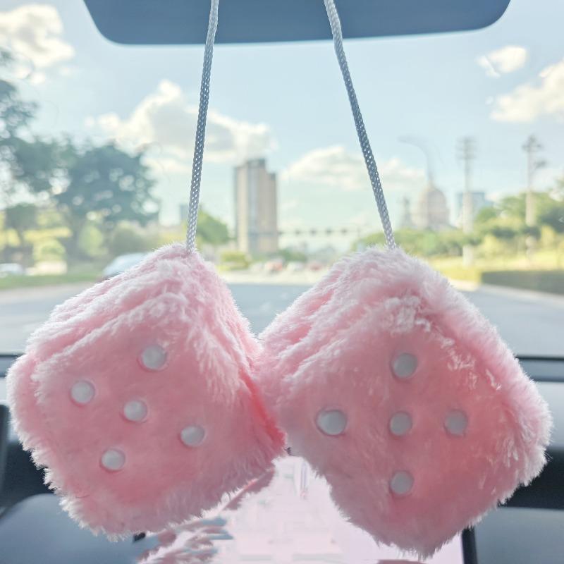 6cm long hair hot stamping dice plush toy cube pendant, rearview mirror pendant sieve