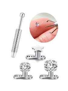 Dermal Anchor Stud With Taper Stainless Steel Skin Microdermal Piercing Jewelry Minimalist Style Cubic Zirconia Dermal Anchor