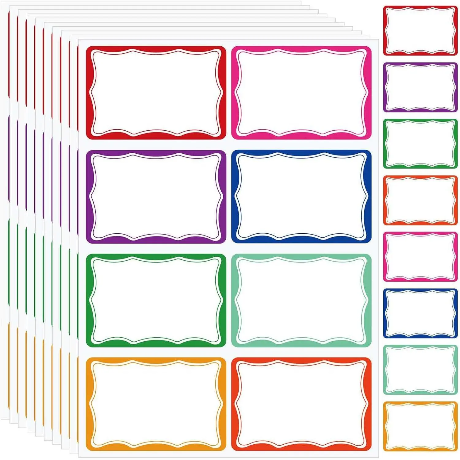 3.5x2.25 inch Name Tags Sticker, 400 count Blank Name Labels Stickers, 8 Colors Wavy Border Nametags Name Tag Stickers for , Classroom, School, Office, Conferences, Locker, School Supplies