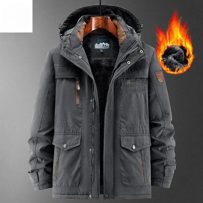 New Winter Men's Jacket High-Quality Thick Wool Cold-Proof Detachable Hooded Parka Casual Skiing Hunting Windproof Warm Coat