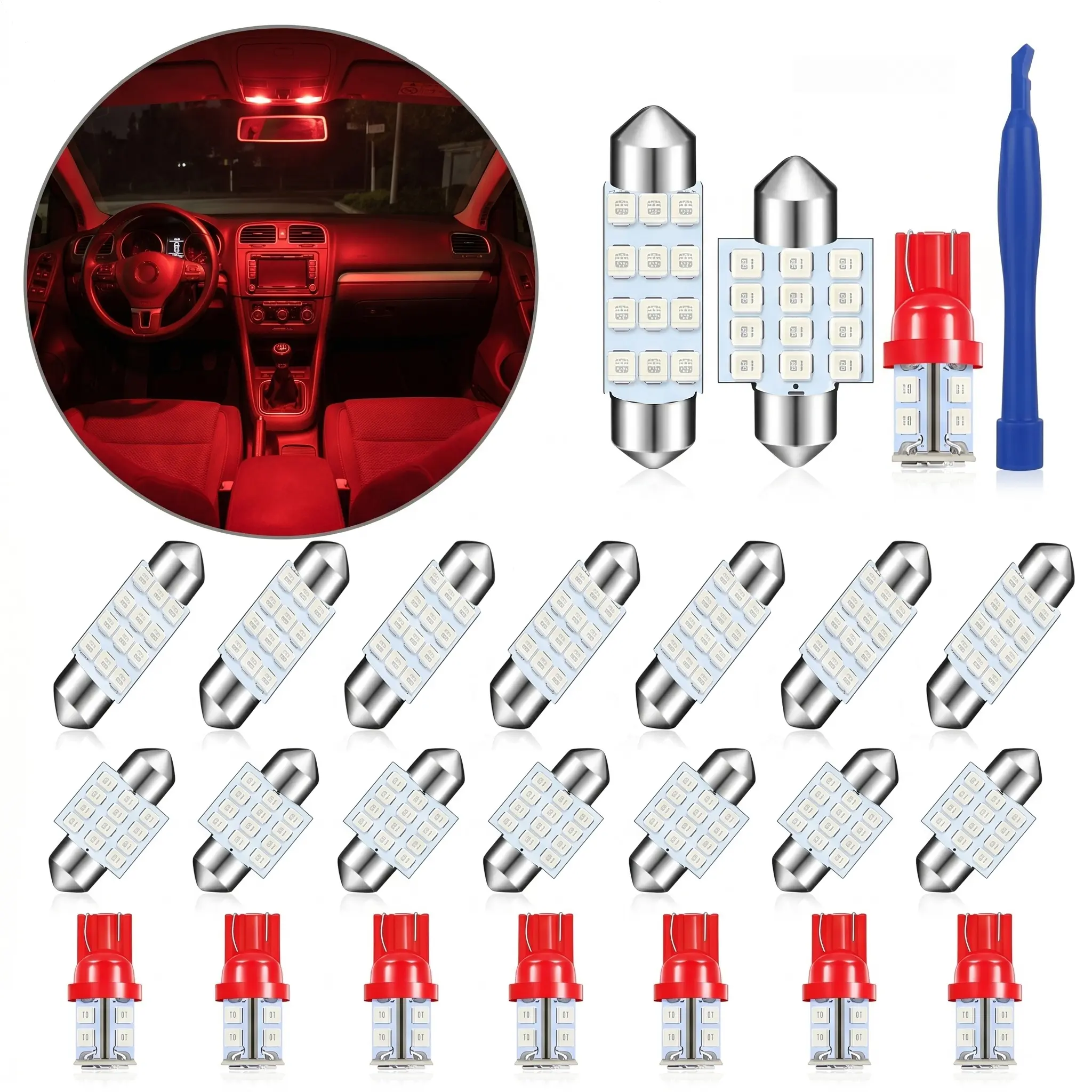 24-Piece LED Light Interior Replacement Bulb Kit - T10, 31mm, 42mm Sizes, Plug-and-Play, Bright Illumination for SUV, Truck, Cargo Map, License Plate, Parking Light Accessories