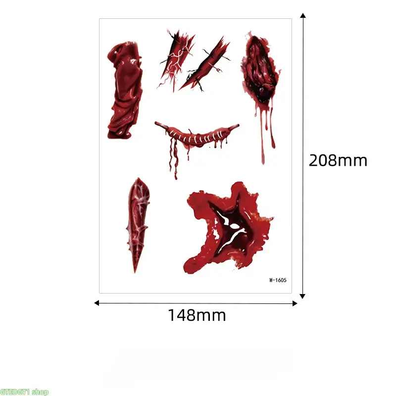 9 pcs Horror Temporary Body & Face Tattoo Decals - Realistic Fake Bloody Stitch, Scar, Claw Cut Wound Stickers, Waterproof Skin-Safe SFX Makeup Accessory for Halloween Cosplay, Scary Prank Props fake tattoos tattoo