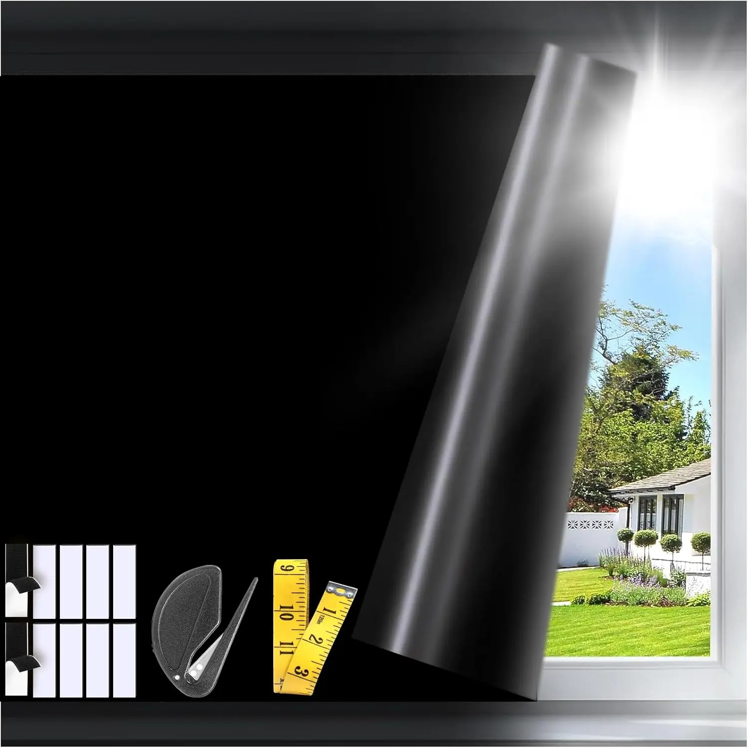 100% Blackout Blinds with Stickers 118" x 59" Blackout Curtains for Bedroom Window Blinds No Drill Thermal Insulated and Block UV for Bedroom,Baby Nursery, RV,Media Room or Travel, Black