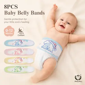 Milamini 8 Pack Baby Belly Button Bands – Soft Cotton Umbilical Cord Wraps with Cute Cartoon Patterns, Breathable Infant Belly Bands for Newborns 0–12 Months, Baby Essentials
