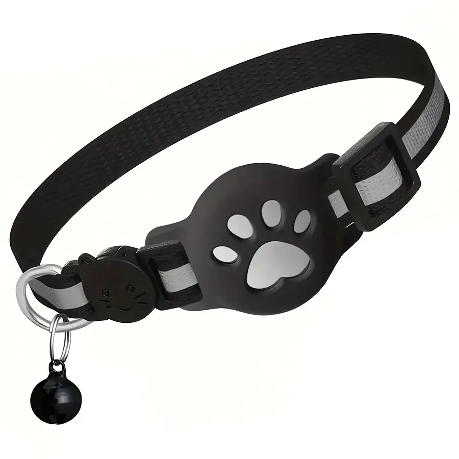 Airtag Cat Collar with Bell and Reflective Strip, Adjustable 7.48-12.59 Inches, Abs Clip, Reflective Collars, Pet Supplies, Gift, No Battery Included