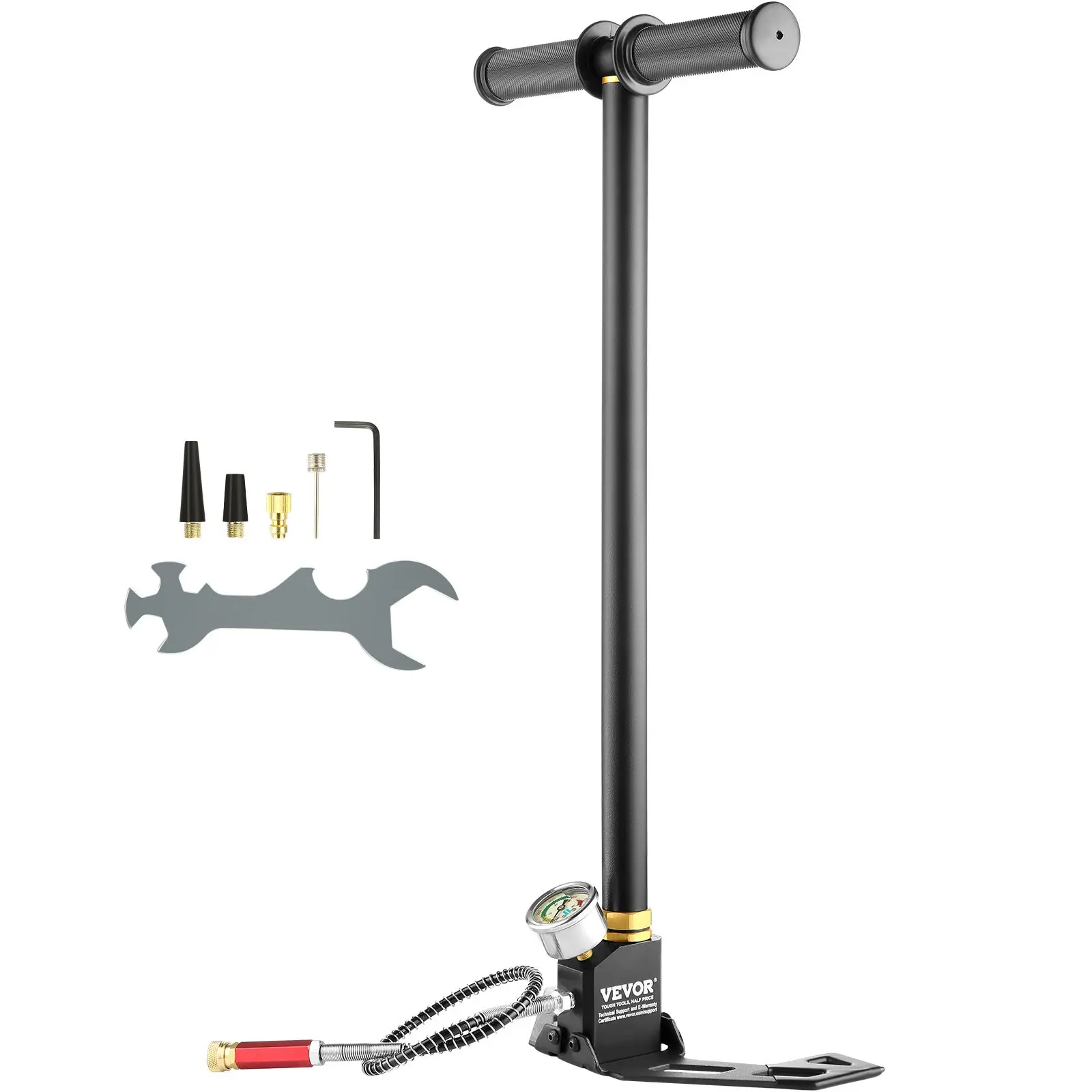 VEVOR 3-Stage PCP Hand Pump with 3-Stage Pump Technology, 30Mpa 4500 PSI High Pressure Inflation, Stainless Steel, Oil Filter, Pressure Gauge, 5 Lbs Foldable Base for Airguns, Scuba Tanks (0-6000 PSI Capability)