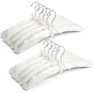 10 Pack Large Ivory Satin Padded Hangers, 17" Non-Slip Cushioned Hangers for Sweaters, Silk Dress, Wedding Dress, Bridal Gown, Cashmere