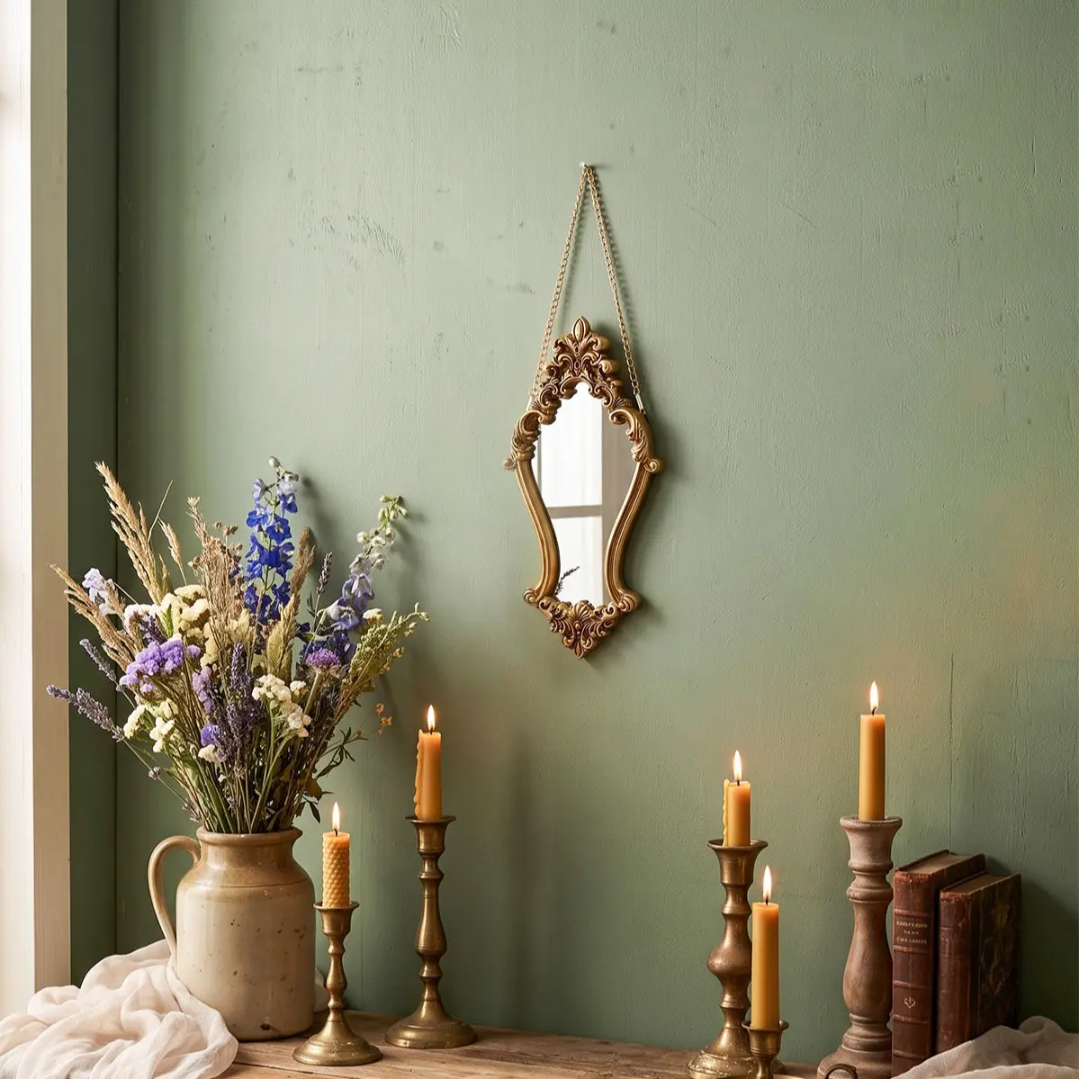 European Vintage Resin Wall Mirror, Hand-Painted Artistic Decor, Bathroom & Vanity Decoration, Home Gift & Photo Prop, Home Decorative Mirror, Decorative Mirrors For Wall Decor