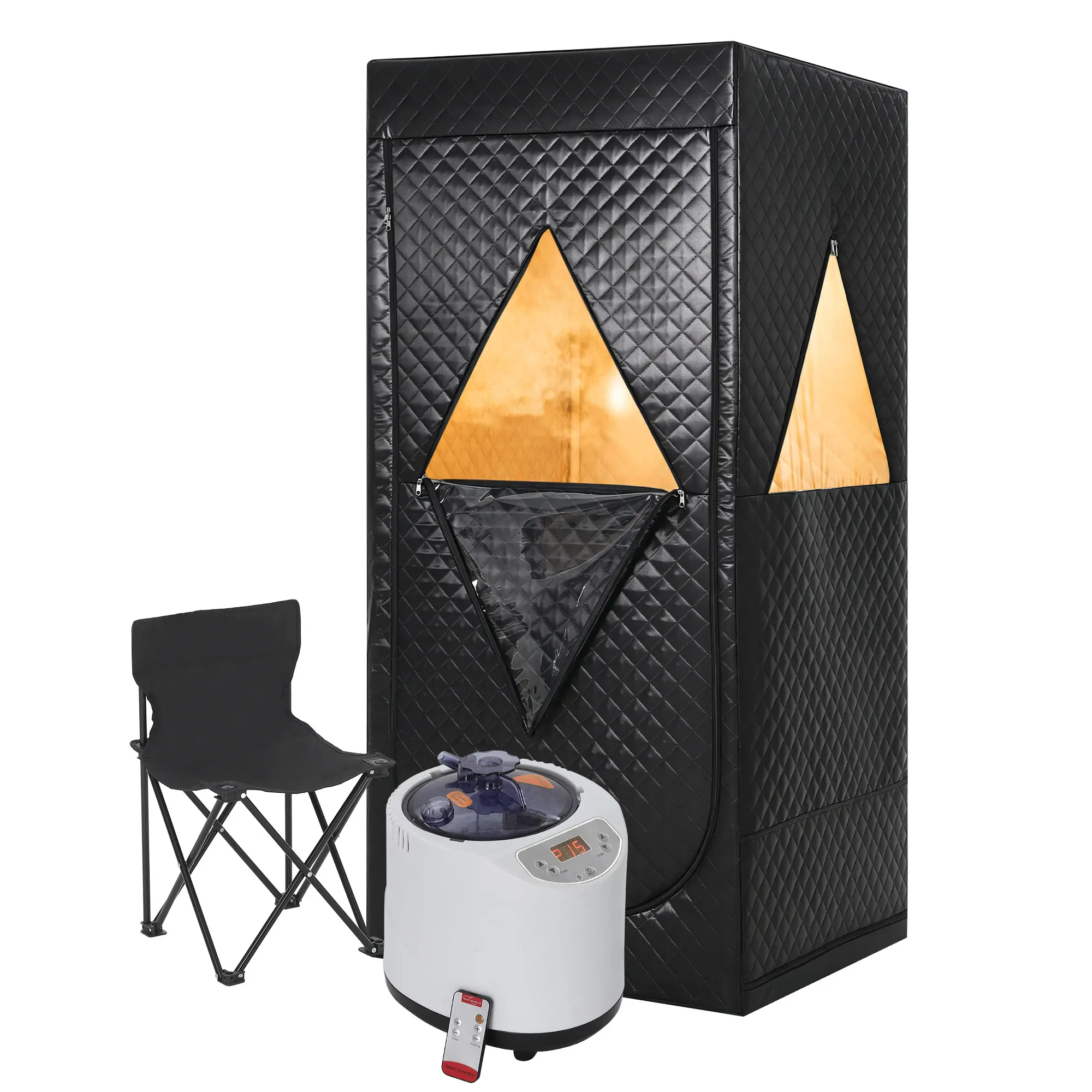 Portable Home Steam Sauna, 1400W 3L Steamer with 15 Adjustable Levels & 99-Min Timer, Foldable Sauna Tent with Remote & Soft Chair, Black