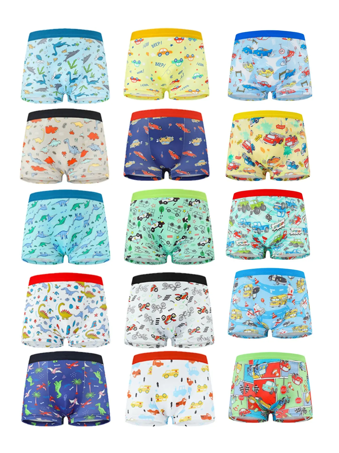 Comfortable Boys' Printed Underwear Set of 15, Fashionable Prints, Soft Fabric, Perfect Fit, Suitable for Daily Wear, All Seasons
